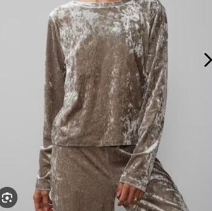 Silver Crushed Velvet Long Sleeve Top and Pants Set